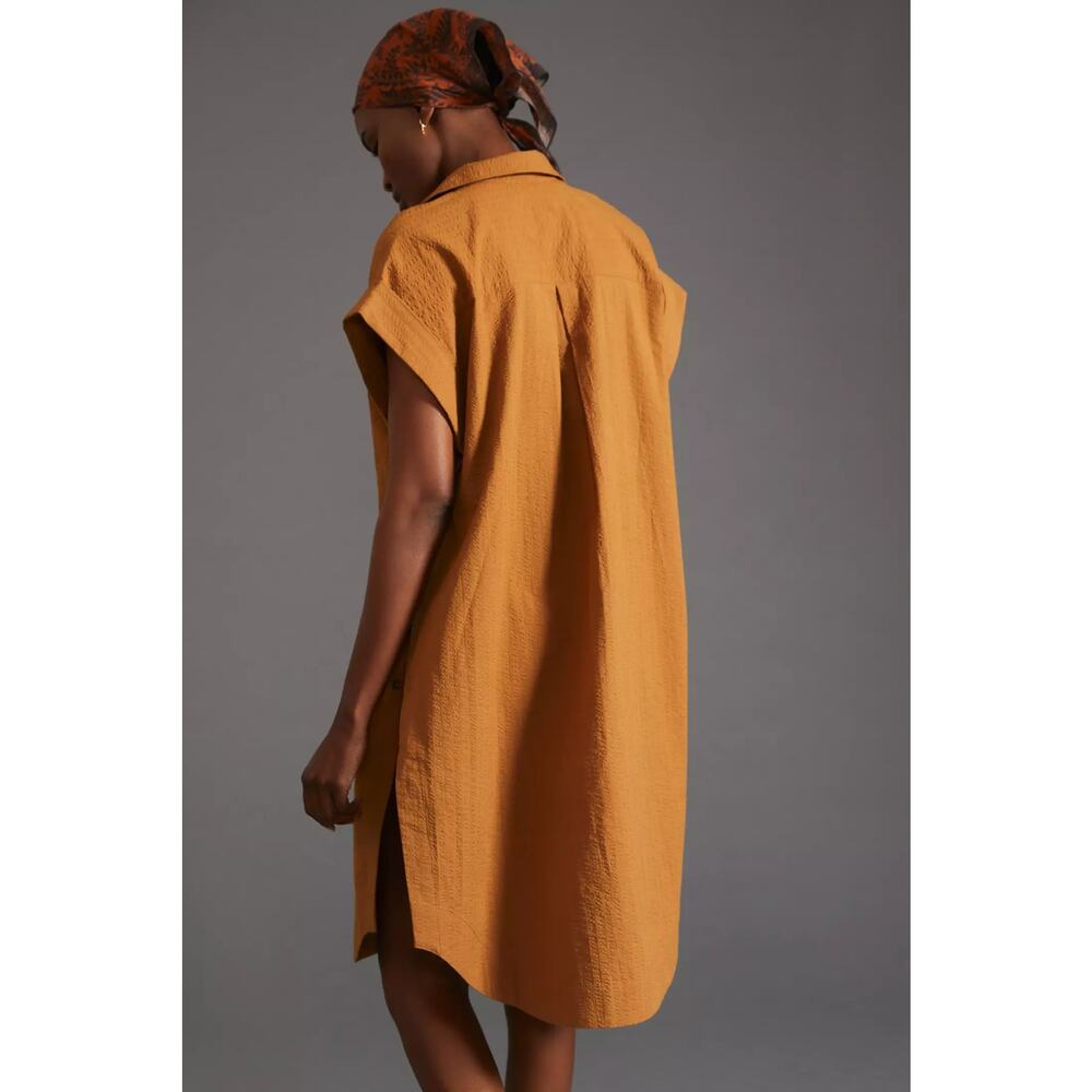 Anthropologie Maeve Side-Slit Cotton Collared Tunic Dress Mustard Yellow L - Picture 2 of 12